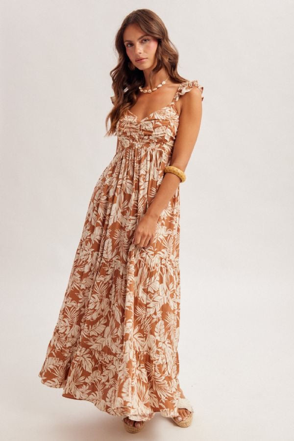 HT Tropical Ruffle Midi Dress